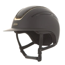 Load image into Gallery viewer, Evoke Callisto Wide Peak Crystal Frame Riding Hat - Black/Gold