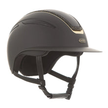 Load image into Gallery viewer, Evoke Callisto Wide Peak Crystal Frame Riding Hat - Black/Gold