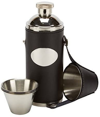 Farm Cottage 8oz Black Hunting Hip Flask With 4 Cups